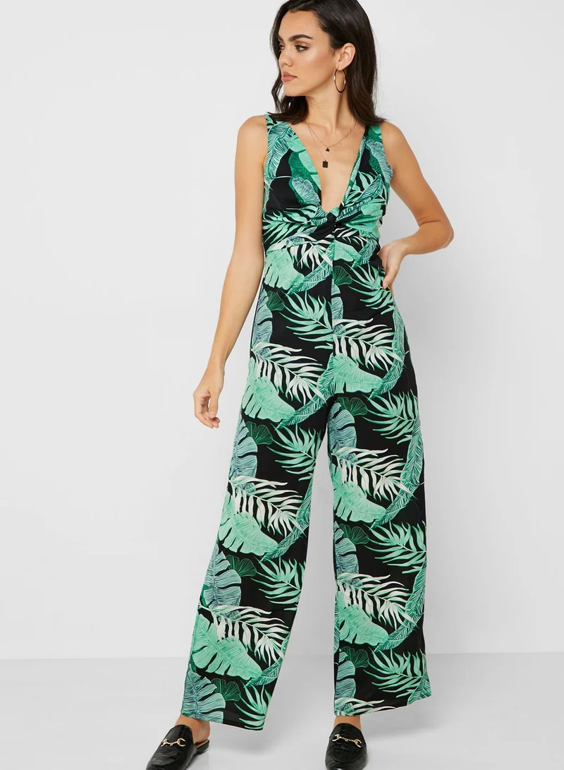 ELLA Palm Print Twisted Front Jumpsuit
