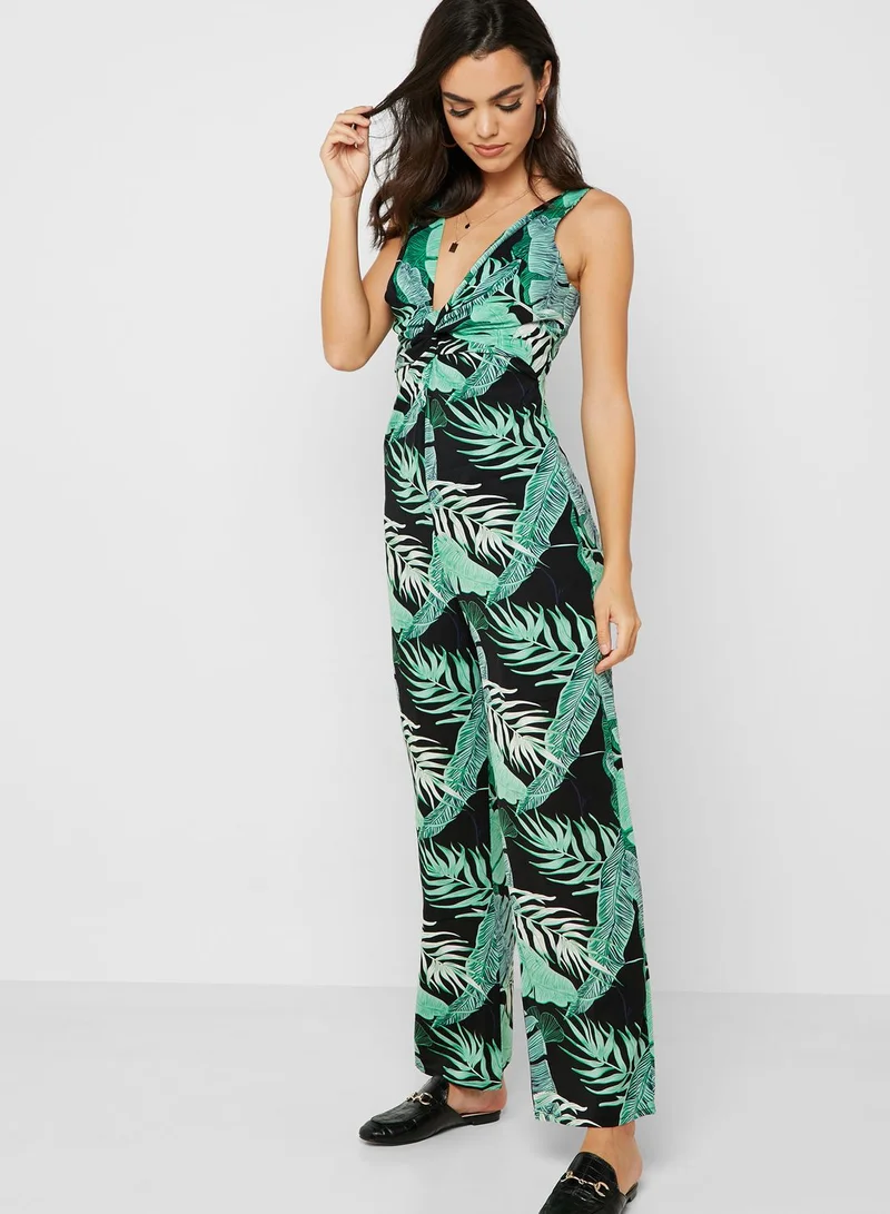 ELLA Palm Print Twisted Front Jumpsuit