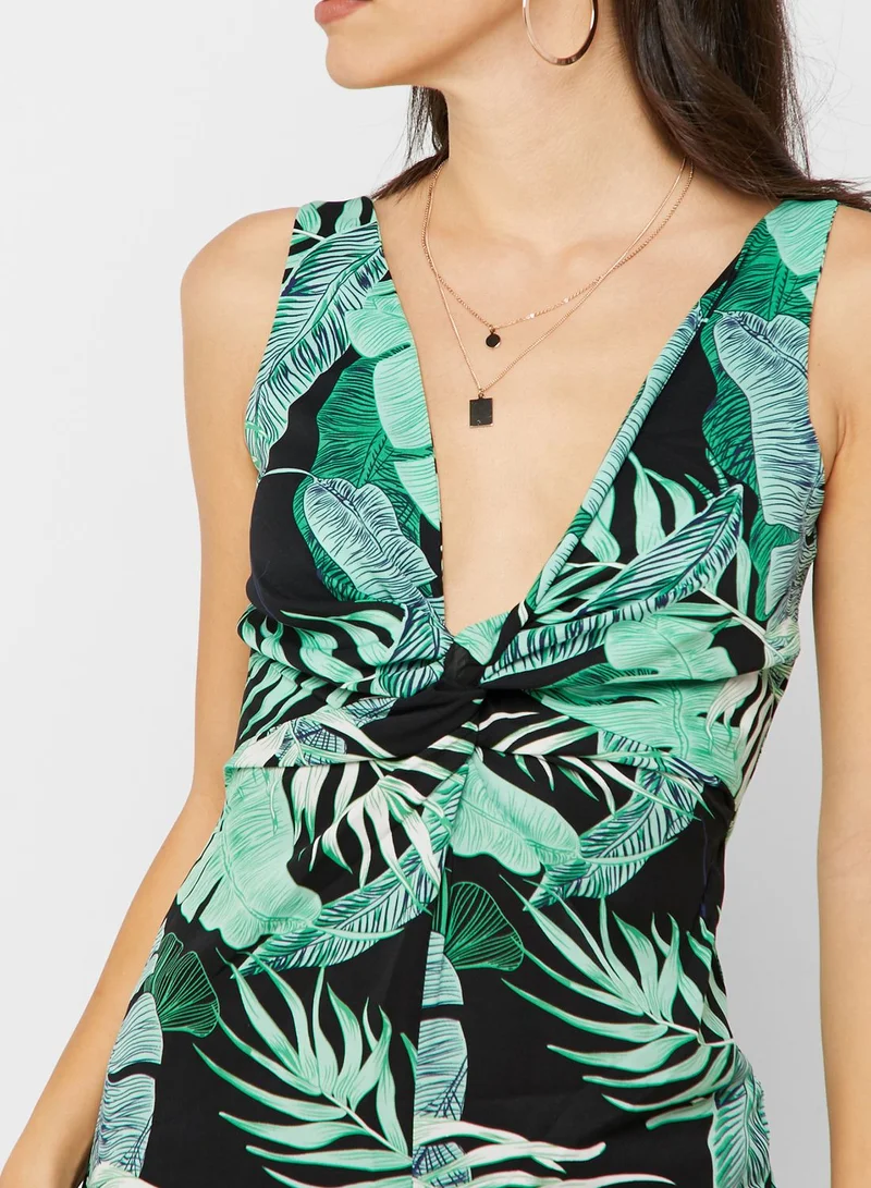 ELLA Palm Print Twisted Front Jumpsuit
