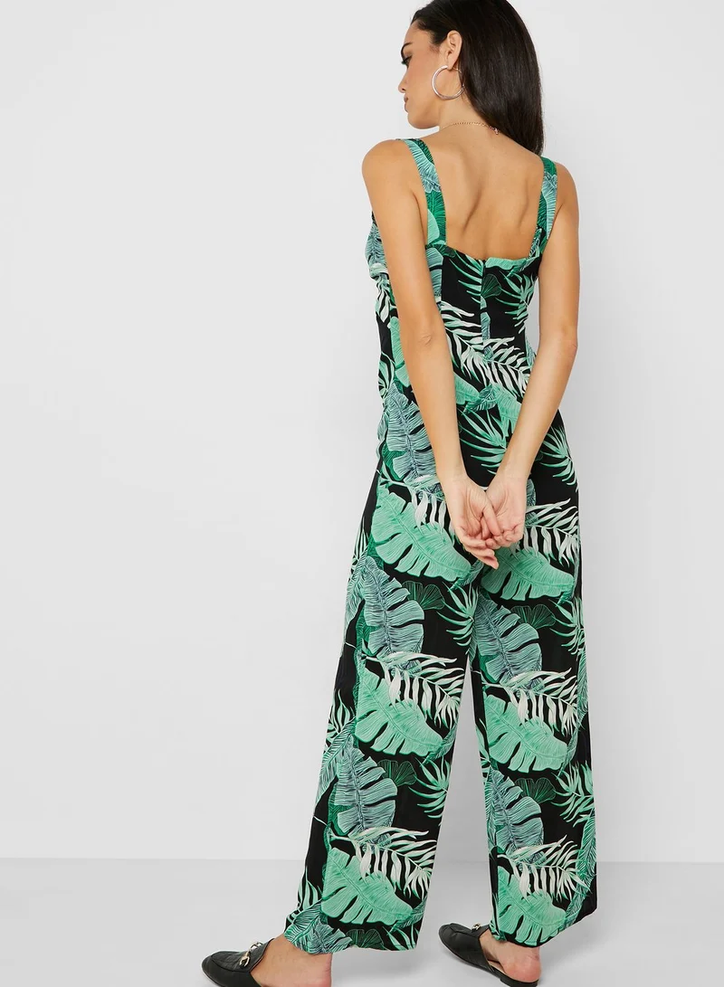 ELLA Palm Print Twisted Front Jumpsuit