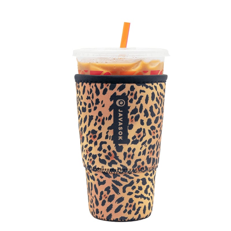 Sok It Sok It JavaSok Iced Coffee  Cold Soda Insulated Neoprene Cup Sleeve Classic Leopard Large 3032oz 