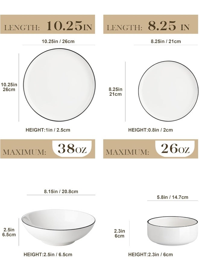 MALACASA Plates and Bowls Sets 24 Pieces Modern Porcelain Dinnerware Set for 6 Ceramic Dishware Dishes White Kitchen Dinner Dining Ware Set with Black Rim Microwave and Dishwasher Safe Series LUNA - Image 2