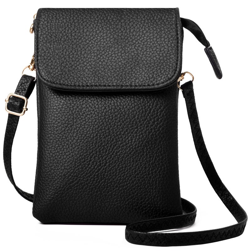 WITERY Vegan Leather Purse for Women Small Crossbody Bags Cell Phone Purse Wallet Pouch with Adjustable Strap Lightweight Mini Black Travel Purse - Image 1