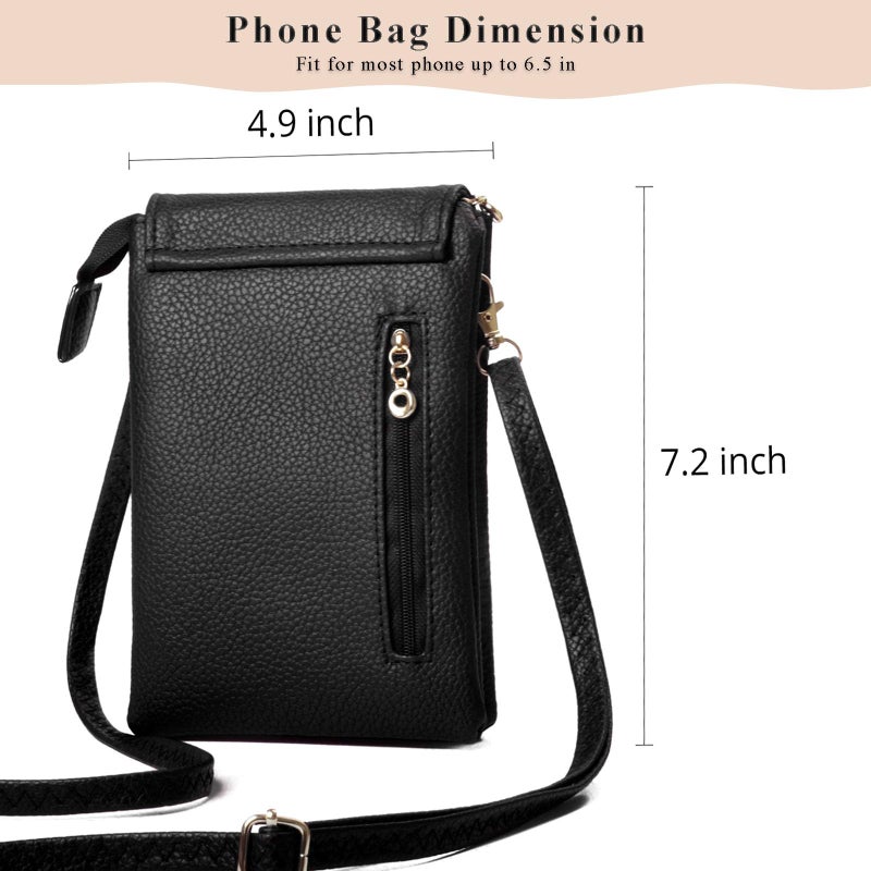 WITERY Vegan Leather Purse for Women Small Crossbody Bags Cell Phone Purse Wallet Pouch with Adjustable Strap Lightweight Mini Black Travel Purse - Image 3