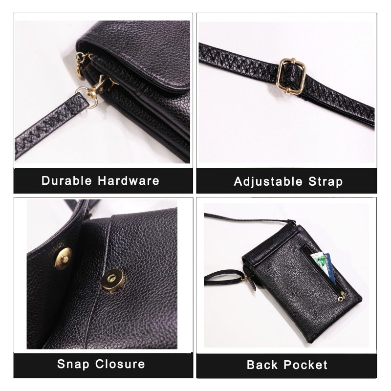 WITERY Vegan Leather Purse for Women Small Crossbody Bags Cell Phone Purse Wallet Pouch with Adjustable Strap Lightweight Mini Black Travel Purse - Image 5