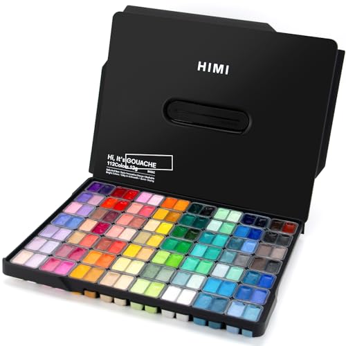 ARTME HIMI Gouache Paint Set, 112 Colors x 12g Twin Jelly Cup Design in Carrying Case, Non-Toxic Paint for Canvas and Paper, Perfect for Artists, Student, Opaque Painting (Black) - Image 1