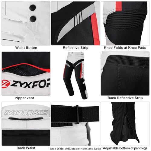 Zyxformis Motorcycle Pants for Men, Waterproof Windproof Motorbike Riding Gear Pants with Removable Armor for All Season Gray - Image 4