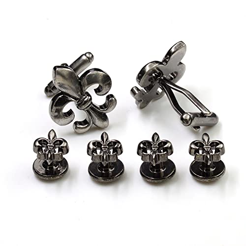 Cuff-Daddy Fleur De Lis Tuxedo Cufflinks and Studs in Antique Silver Tuxedo Formal Set Fleur De Lys New Orleans Louisiana Wedding Groomsmen Groom with Travel Presentation Gift Box - Image 2