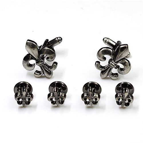 Cuff-Daddy Fleur De Lis Tuxedo Cufflinks and Studs in Antique Silver Tuxedo Formal Set Fleur De Lys New Orleans Louisiana Wedding Groomsmen Groom with Travel Presentation Gift Box - Image 3
