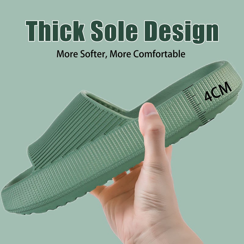 rosyclo Cloud Slides for Women and Men, Pillow House Slippers Super Soft Comfy Non-Slip Breathable Bathroom Shower Shoes Cloud Cushion Slide Sandals for Indoor Outdoor, Green - Image 5