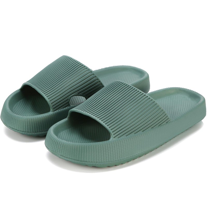 rosyclo Cloud Slides for Women and Men, Pillow House Slippers Super Soft Comfy Non-Slip Breathable Bathroom Shower Shoes Cloud Cushion Slide Sandals for Indoor Outdoor, Green - Image 1