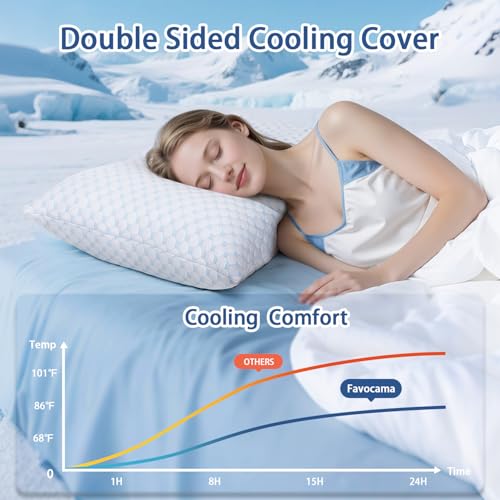 Favocama Cooling Pillow for Sleeping, Shredded Memory Foam Pillows King Size Set of 2, Double Sided Cooling Bed Pillows for Hot Sleepers, Side Back and Stomach Sleepers - Image 2