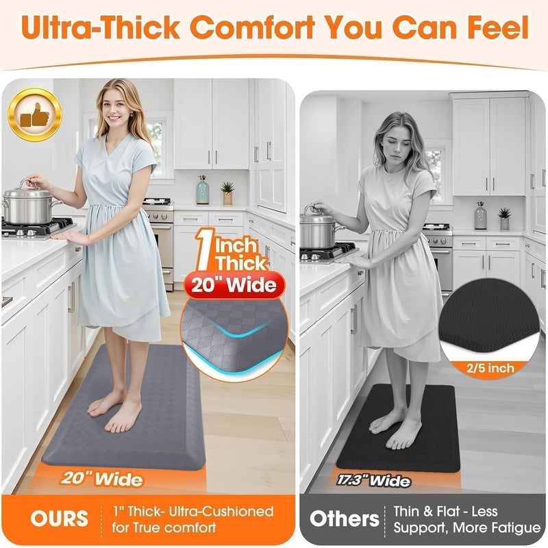 StepRite 1” Thick Kitchen Mats for Floor, Anti Fatigue Kitchen Rugs, Non-Slip,Heavy Duty Water Resistant Kitchen Rug, Standing Desk Mat for Friends, Family, Home, Kitchen, Office (39" x 20", Grey) - Image 3