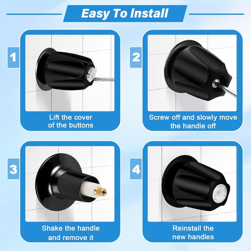 Coolfell Metal Matte Black Shower Knob 3 Piece Replacement, Compatible with Price/Pfister Verve Tub Shower Handle, 3 Faucet Handle Trim Kit, 12 Point Broach Shower Knobs, Height 2.35 in Width 2.35 in - Image 4
