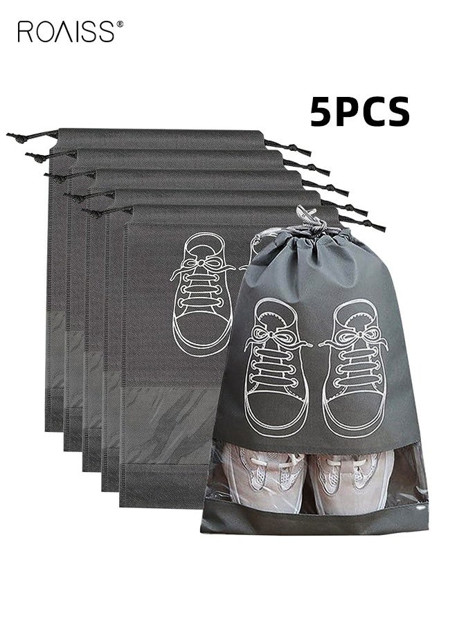 roaiss 5 PCS Large Shoe Storage Bags, Dustproof Drawstring Shoes Bags with Transparent Slot, Portable Waterproof Packing Organizers for Daily and Travel Use Reusable, Moisture-Proof Storage Bag - Image 1
