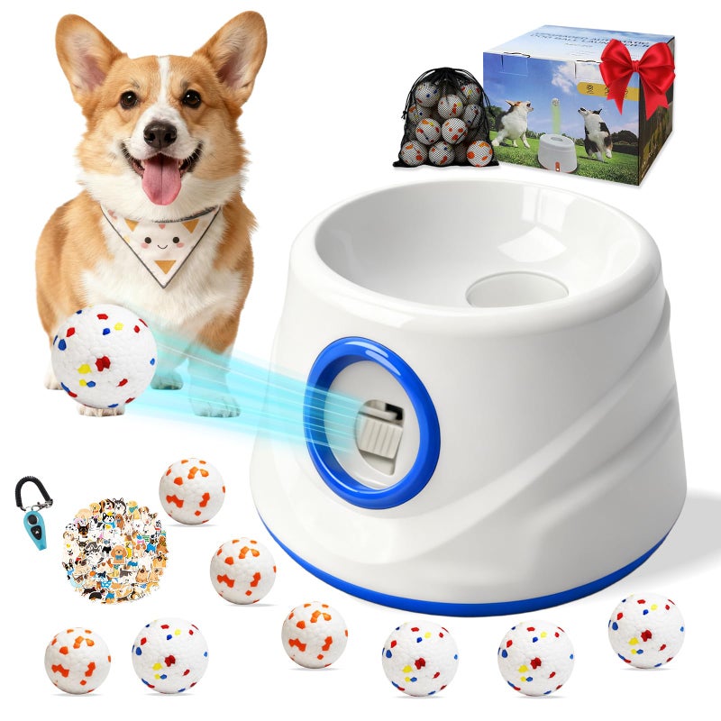 MICZG Automatic Ball Launcher for Dogs with 8 Balls - Adjustable Distance up to 50ft,Charger, Whistle & Storage Bag - Interactive Fetch Machine Toy for Indoor Outdoor Play, for Medium Large Breed Dogs - Image 1