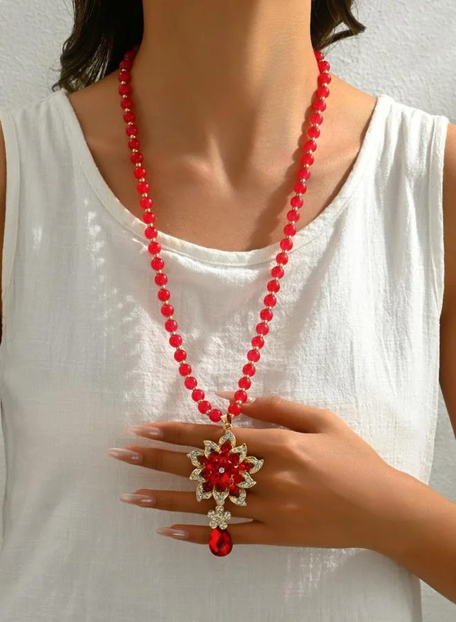 تايك تو عقد مزين بشكل زهرة مع خرز