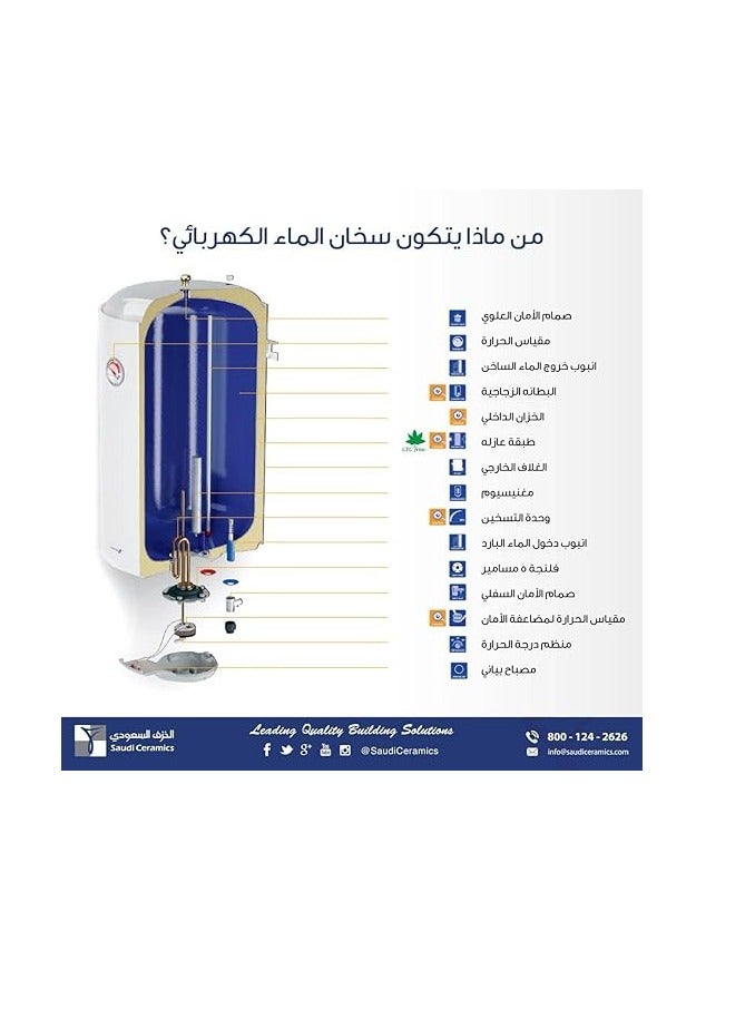 SAUDI CERAMICS Water Heater 50 Liter Horizontal  - Image 3
