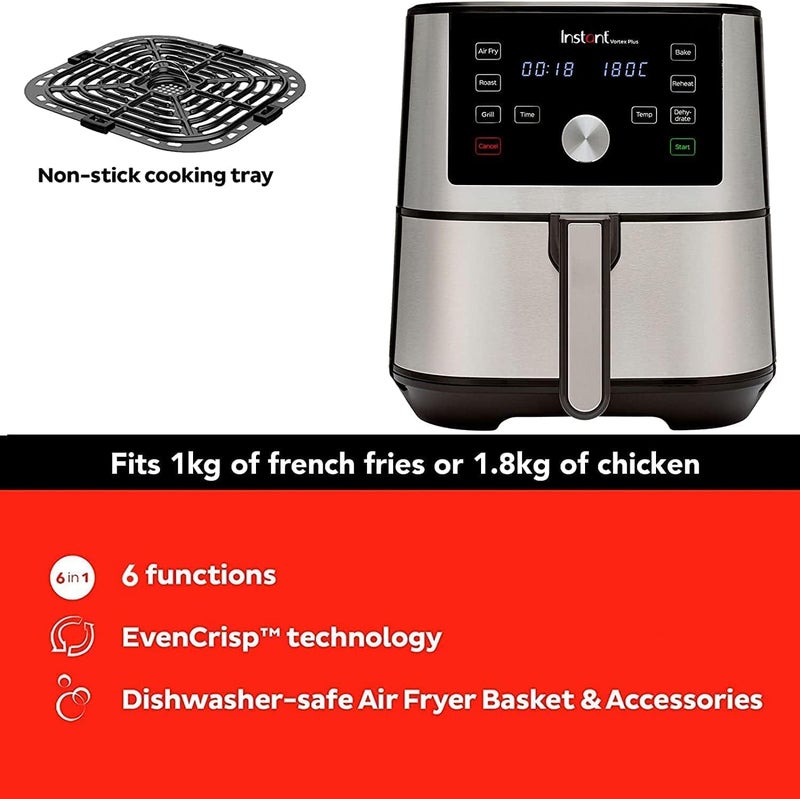 Instant Vortex Plus, 1600W, 3.7L Digital Single Drawer Air Fryer, Easy to Use 6 Smart Programmes - air frying, roasting, baking, dehydrating, broiling, and reheating, 2 Years Manufacturer's Warranty - Image 4