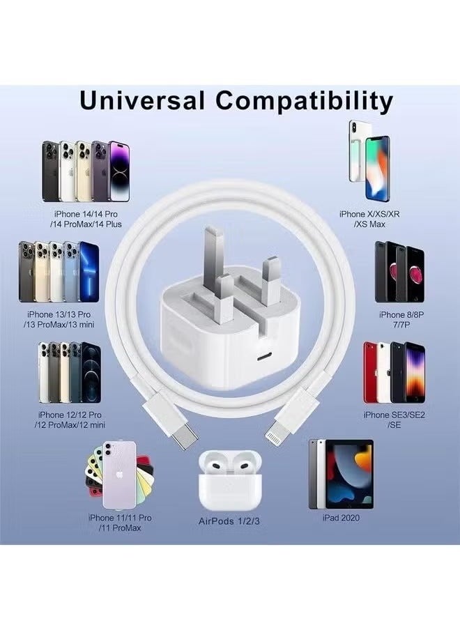 iPhone 20W PD 3.0 USB C Wall Super Fast Charger Plug with 1m Fast Charging Cable USB C Fast Charging Cable iPhone Fast Charger Compatible with Phone 14/13/12/11 Pro Max Mini X,XR,Xs,8