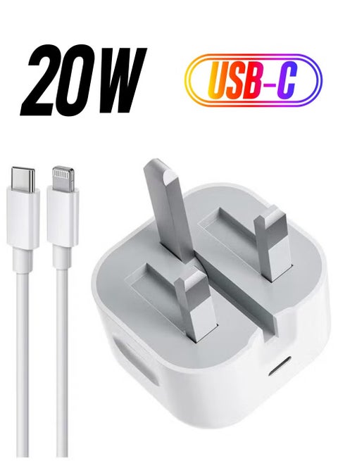 iPhone 20W PD 3.0 USB C Wall Super Fast Charger Plug with 1m Fast Charging Cable USB C Fast Charging Cable iPhone Fast Charger Compatible with Phone 14/13/12/11 Pro Max Mini X,XR,Xs,8