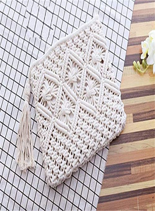 COTTONCUBE Macrame handmade Product Cream-Coloured textured clutch 1 main compartment with zip closure small size - Image 3