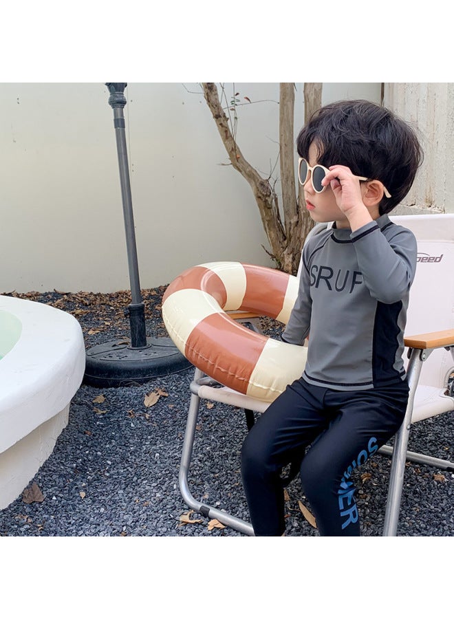 Loquat South Korea Children's One-piece Swimsuit Children's Long Sleeve Trousers Warm Boys And Girls Hot Spring Children's Sun Protection Suit-Color:Grey- - Image 3