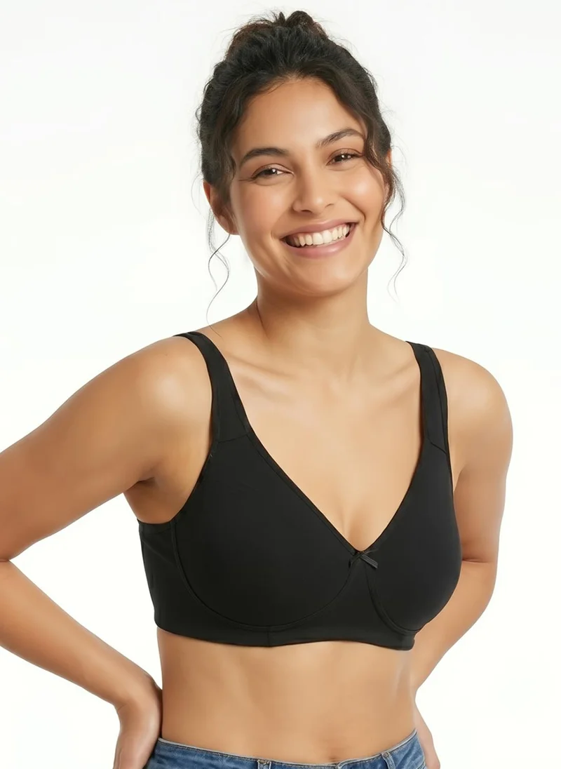 كلوفيا Clovia Non-Padded Non-Wired Full Coverage T-shirt Bra in Black - Cotton