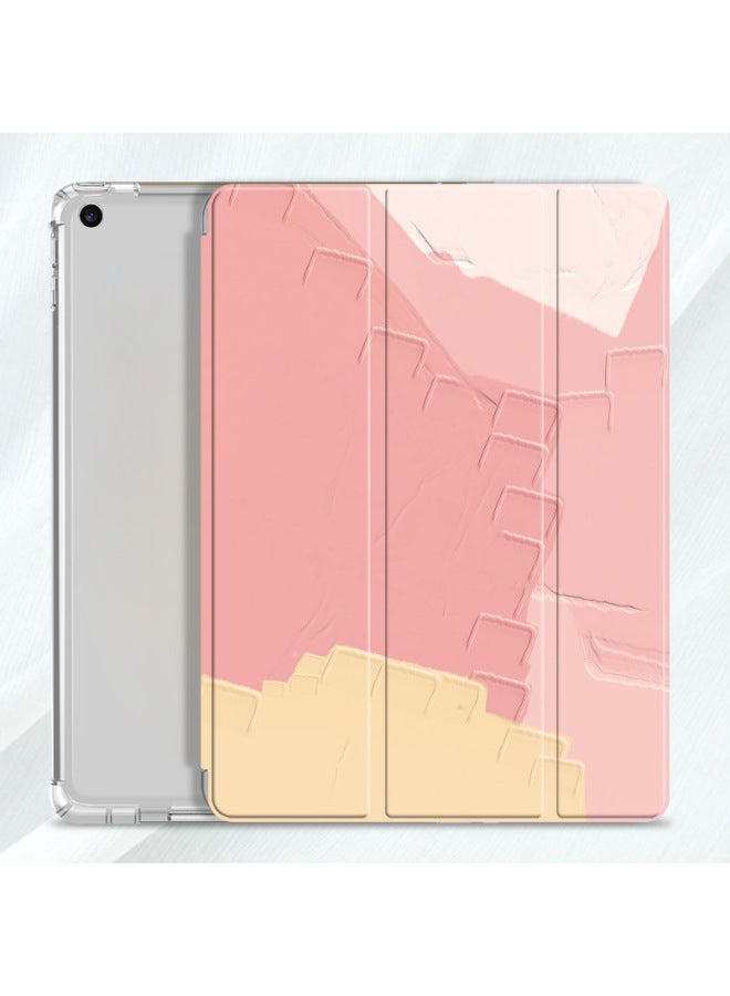 Suitable For Ipad Protective Sleeve 10.2 With Pen Slot Air4 Three-fold 10.9 Inch Flat 9.7 Transparent Mini5 Airbag Shell-Color:Pink Color Block-Applicable Model:iPad10(10.9 Inches)