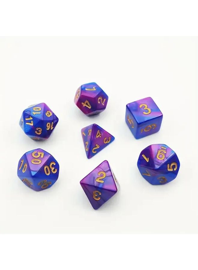 مجموعة النرد الأكريليكية الزرقاء والبنفسجية من 7 قطع خفيفة الوزن لألعاب الحفلات - Image 1
