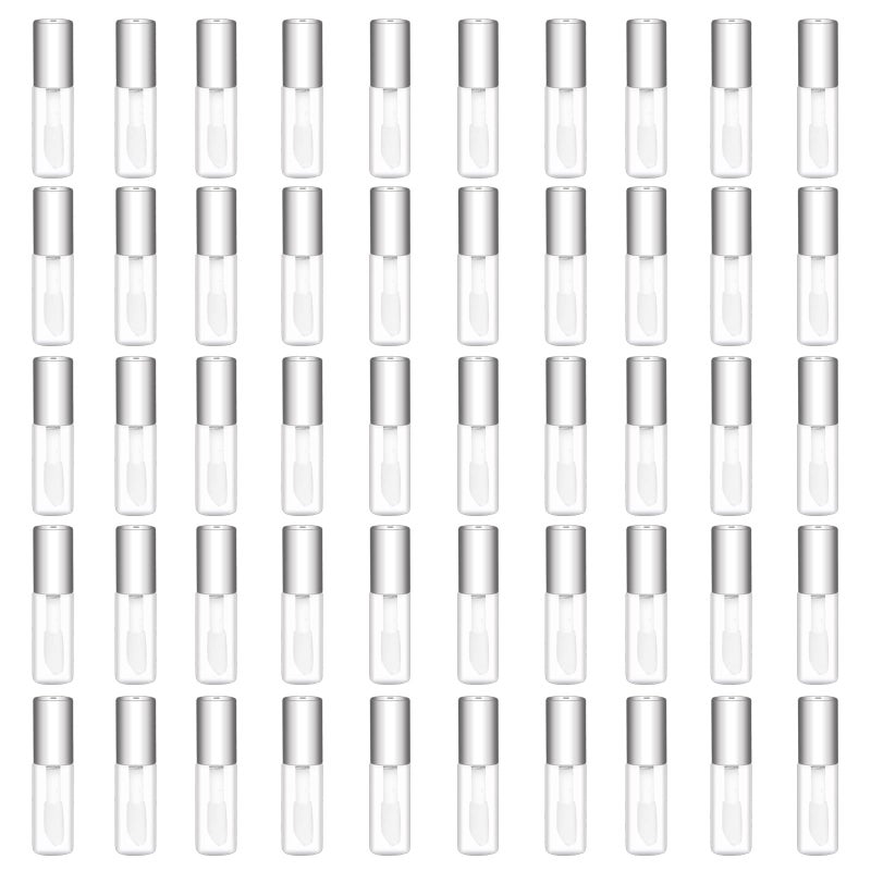 Mydio 50 Pack 1.2ML Clear Mini Lip Gloss Tube Empty Lip Balm Containers With Silver Lid for Lipstick (Silver) - Image 1