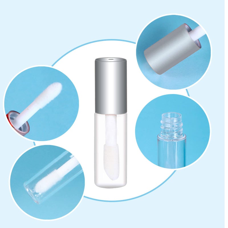 Mydio 50 Pack 1.2ML Clear Mini Lip Gloss Tube Empty Lip Balm Containers With Silver Lid for Lipstick (Silver) - Image 2