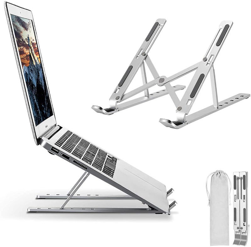 SeCro Tabletop Laptop Stand Laptop Holder Riser Computer Tablet Stand 6 Angles Adjustable Aluminum Ergonomic Foldable Portable Desktop Holder Style A