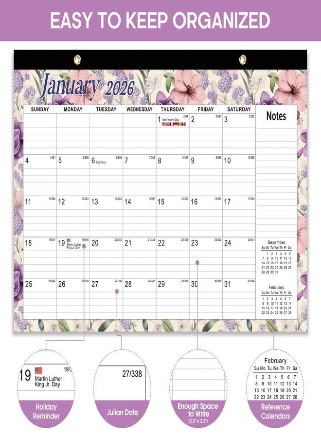 Taja Desk Calendar 2026, 18 Months Calendar Runs from January 2026 to June 2027 - Large 17" x 12" Desktop/Wall Monthly Calendar for Home School, or Office - Vintage Floral - Image 2