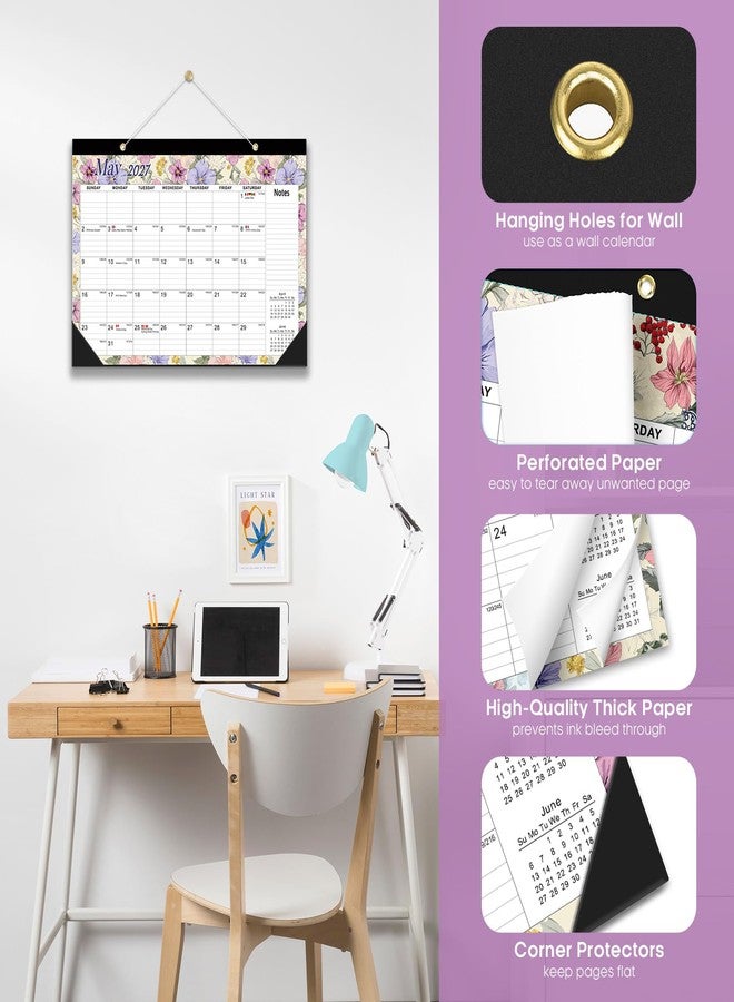 Taja Desk Calendar 2026, 18 Months Calendar Runs from January 2026 to June 2027 - Large 17" x 12" Desktop/Wall Monthly Calendar for Home School, or Office - Vintage Floral - Image 3
