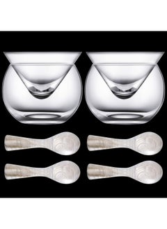 Patelai Glass Caviar Chiller Server Set Caviar Spoons 3.2 Inch Shell Spoon Mother Of Pearl Caviar Spoons Round Handle For Caviar  Egg  Ice Cream  Coffee  Restaurant Serving  6 Pieces  - Image 1