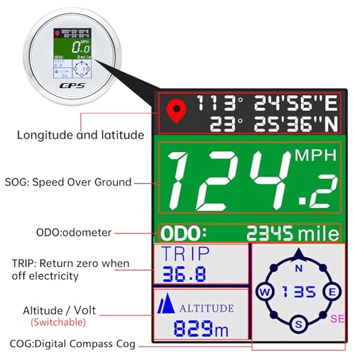 MAIMEIMI GPS Speedometer 85mm 338 Digital Boat GPS Speedometer Gauge Waterproof MPH Knots Kmh Adjustable for Car Marine Truck Motorcycle 932V White - Image 3