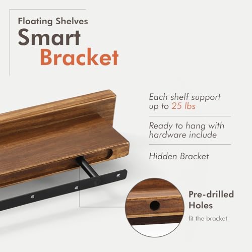GRID FORTE Wood Floating Shelf Set of 2, 4.5D x 15W Inch Modern Reversible Wall Shelves, Minimalism Wall Mount Hardwood Shelves, Wall Decor for Bedroom Living Room Kitchen (Walnut) - Image 3