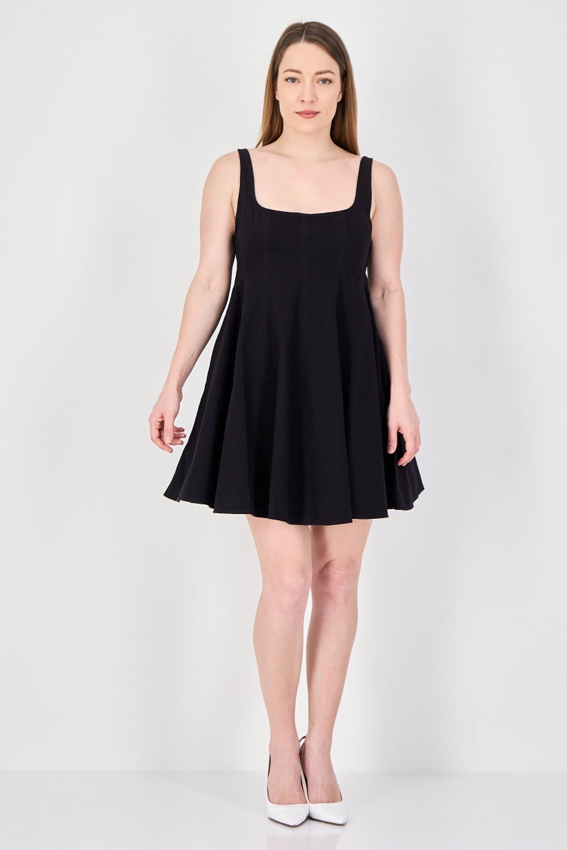 MONKI Women Plain Mini Dress, Black - Image 4
