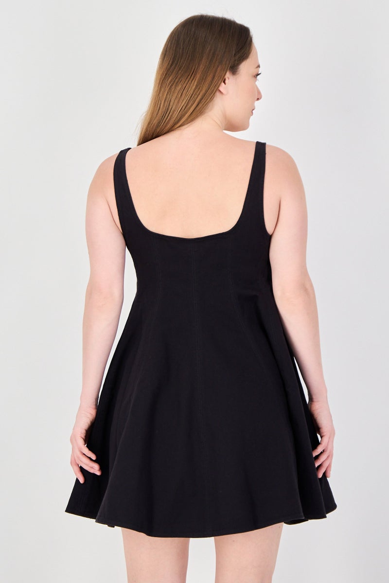 MONKI Women Plain Mini Dress, Black - Image 2
