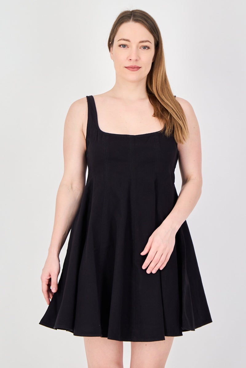 MONKI Women Plain Mini Dress, Black - Image 1