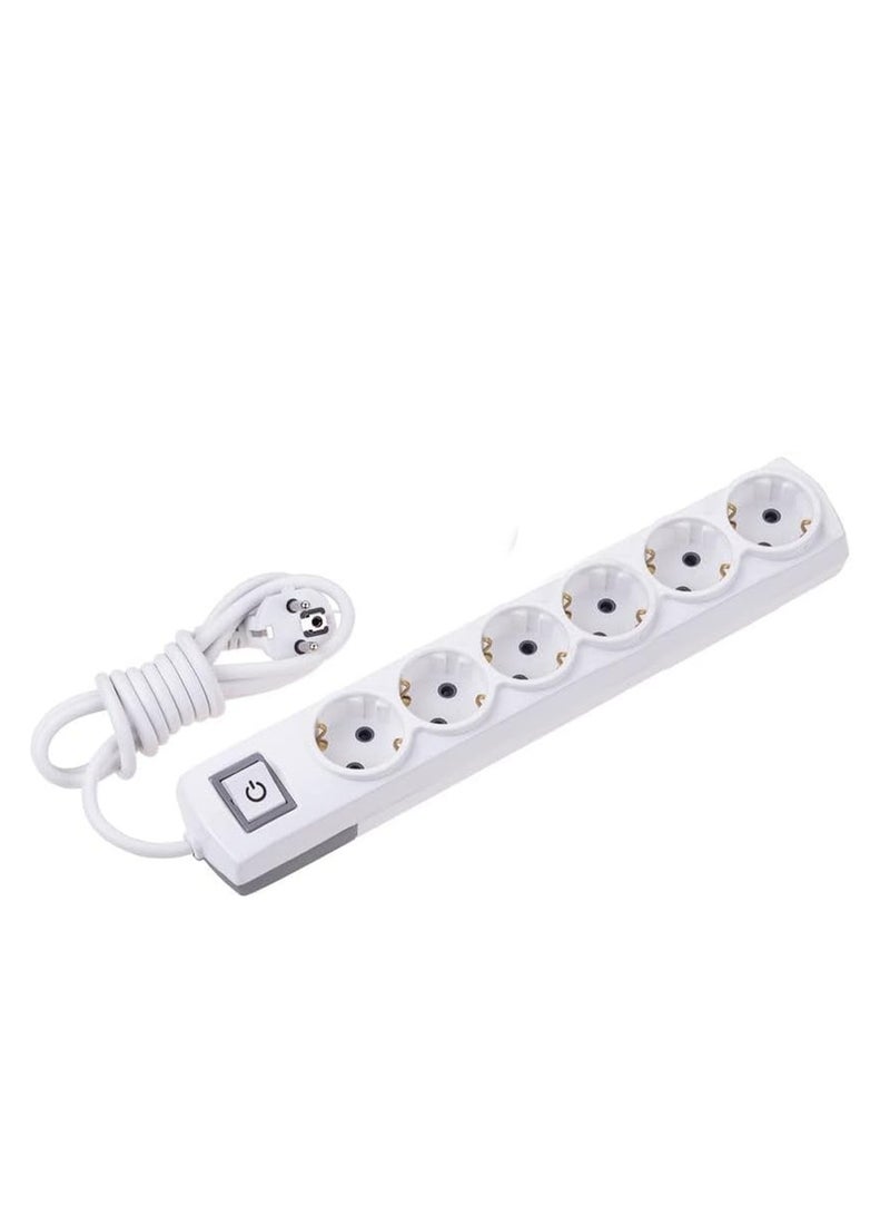 Multi Socket Power Strip 6 Outlets 16A 250V 2P with On/Off Switch, Extension Cable, Child Safety Protection, Durable White Extension Block for Home and Office
