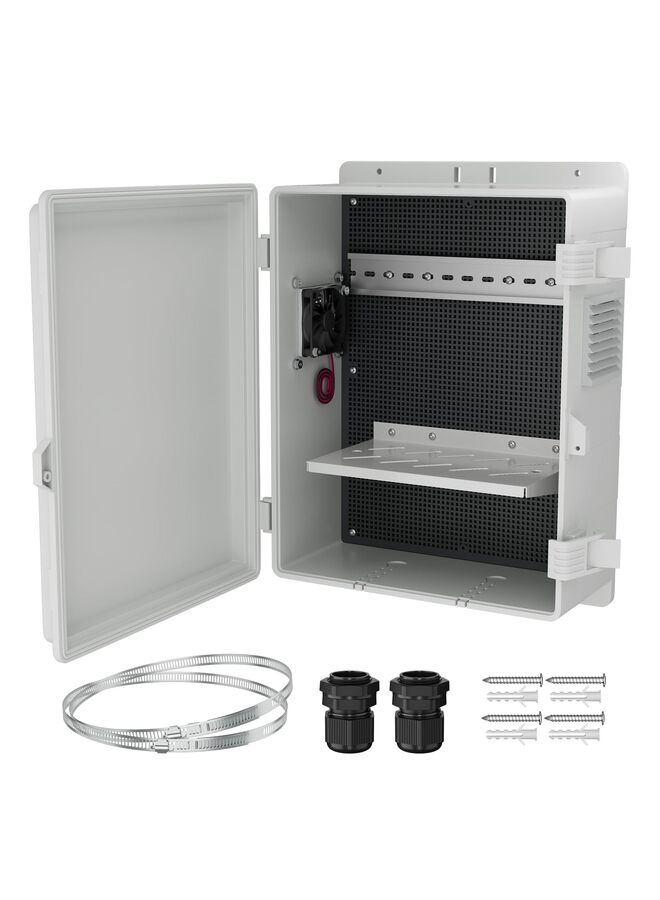 LAMAY White Outdoor Electrical Box Waterproof Enclosure 16x11x6 Plastic WiFi Box with Fan Ventilation Dust Screen - Image 1