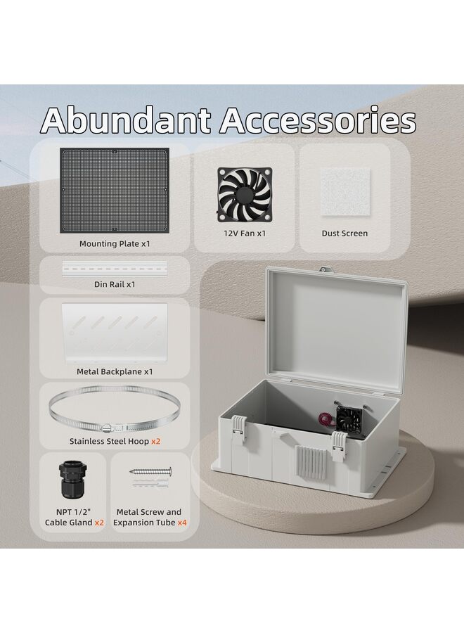 LAMAY White Outdoor Electrical Box Waterproof Enclosure 16x11x6 Plastic WiFi Box with Fan Ventilation Dust Screen - Image 4