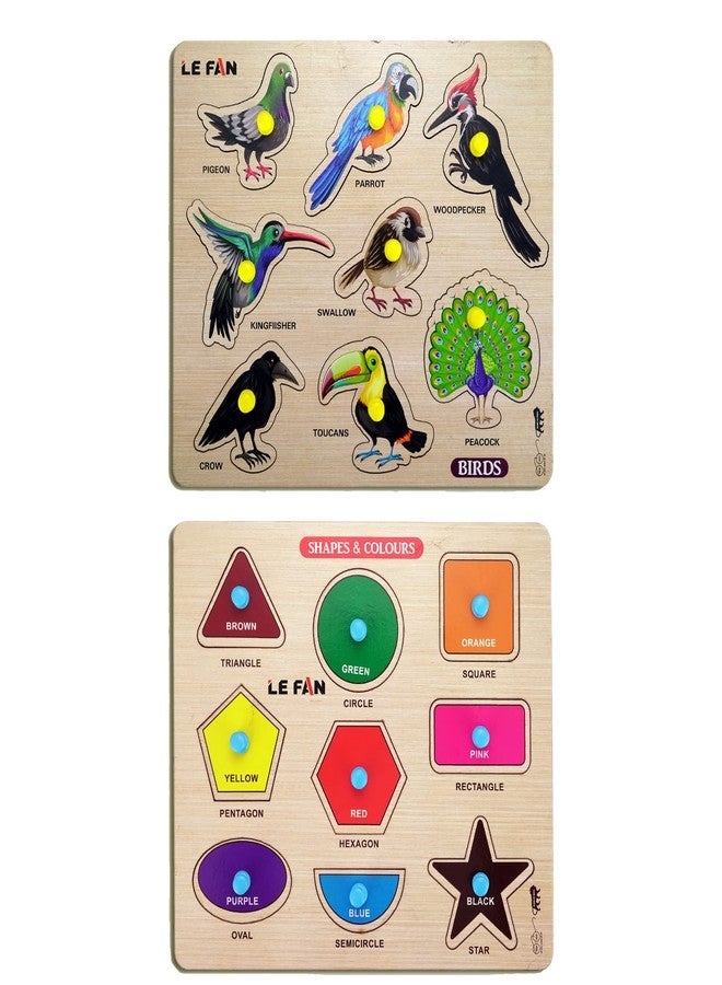 Lefan® Kids Fort Pre Nursery Educational Jigsaw Puzzles for Adults Kids Learning Toys Kit Board Game 2 pcs Set of Birds & Shapes & Colours Educational Toy - Image 1