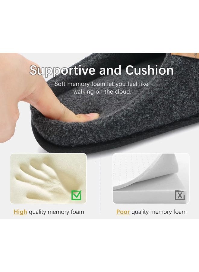 ONCAI Men's House Slippers Memory Foam Slip-On Warm Cozy Scuff Home Bedroom Shoes with Indoor/Outdoor Rubber Soles US Size 7-15, Felt Black, 13 - Image 4
