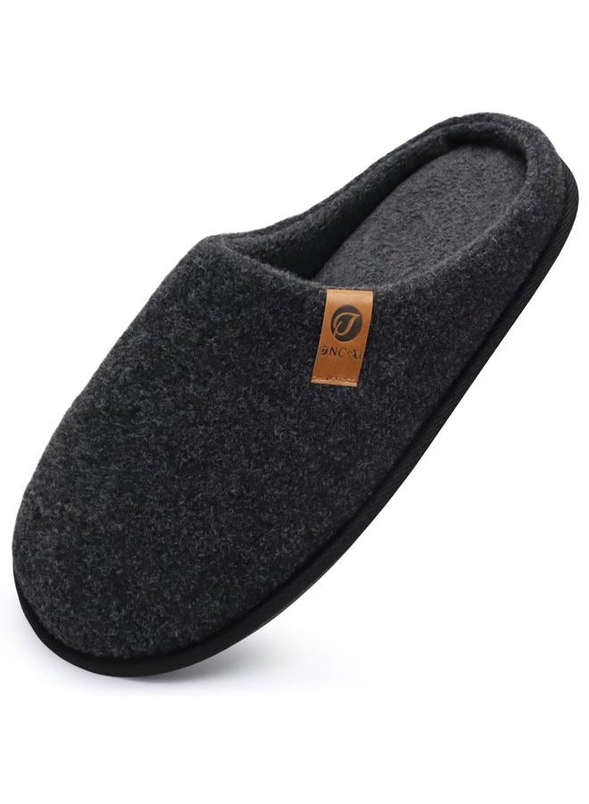 ONCAI Men's House Slippers Memory Foam Slip-On Warm Cozy Scuff Home Bedroom Shoes with Indoor/Outdoor Rubber Soles US Size 7-15, Felt Black, 13 - Image 1