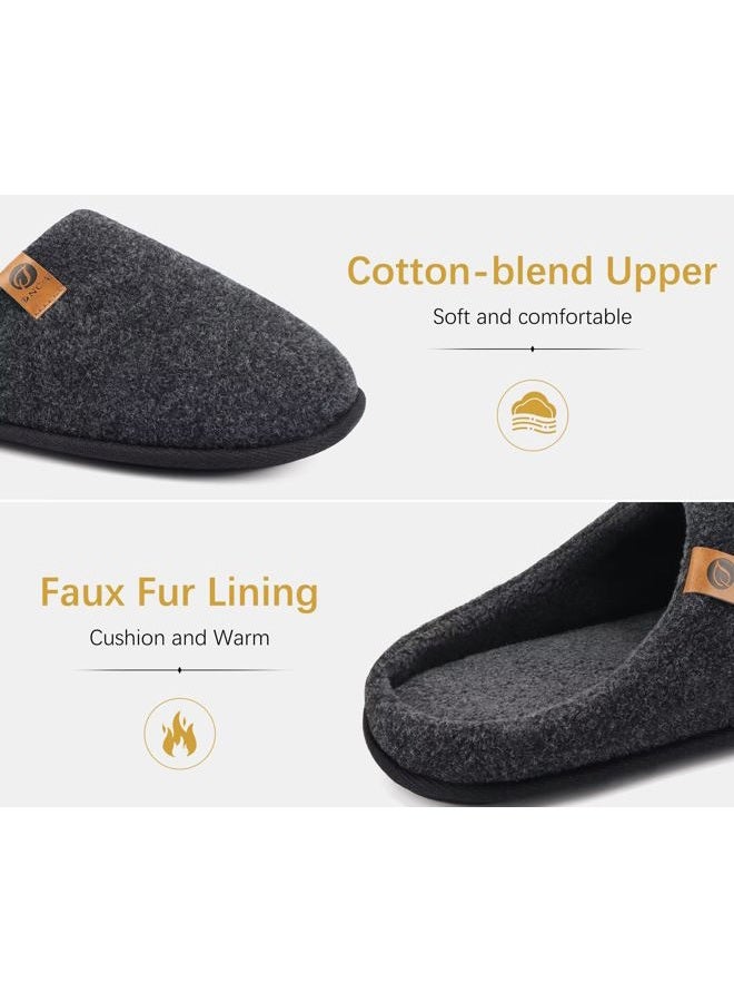 ONCAI Men's House Slippers Memory Foam Slip-On Warm Cozy Scuff Home Bedroom Shoes with Indoor/Outdoor Rubber Soles US Size 7-15, Felt Black, 13 - Image 5
