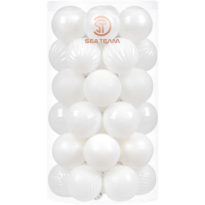 Sea Team 41Pack Christmas Ball Ornaments with Strings 40mm157 Small Size Baubles Shatterproof Plastic Christmas Bulbs Hanging Decorations for Xmas Tree Holiday Wedding Party White