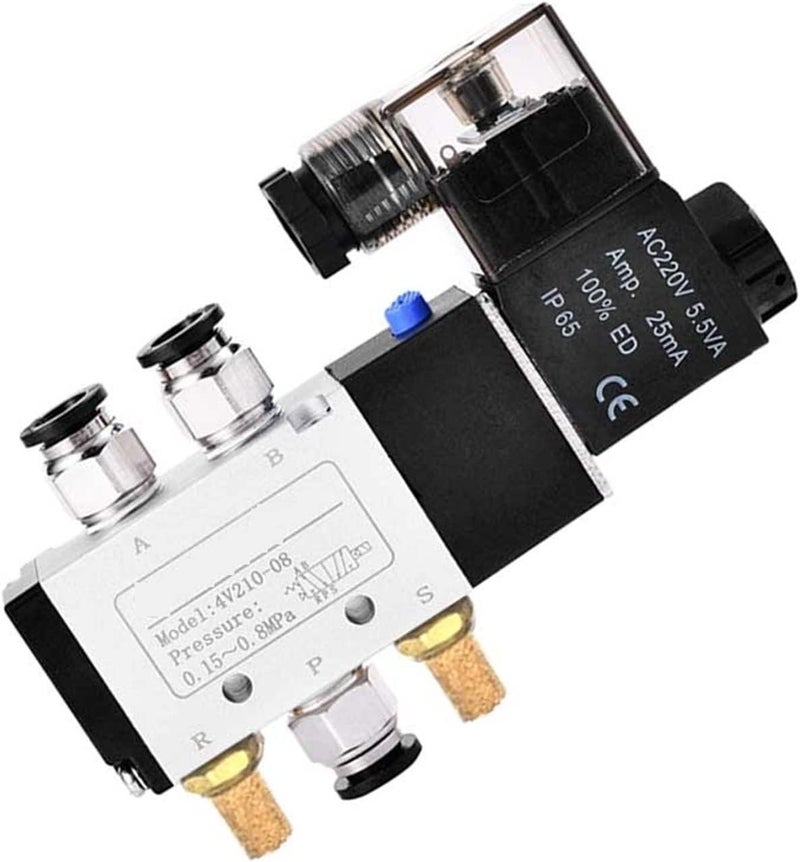 Youngran 2 Position 5 Way Pneumatic Solenoid Valve 4v210-08Single Coil 12V 24V 110V 220V Pneumatic Control Valve with Pneumatic Connector Leisurely - Image 1